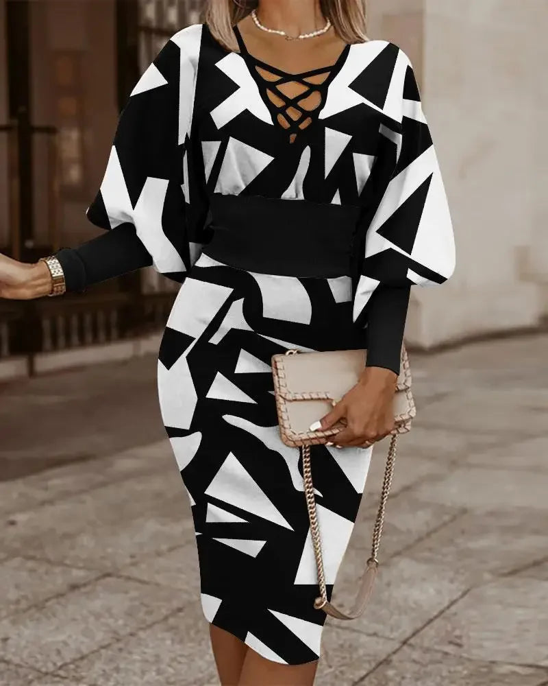 Cralom Red Plaid Bodycon Dress: Deep V Neck, Long Sleeve, Elegant Autumn Party Christmas Midi