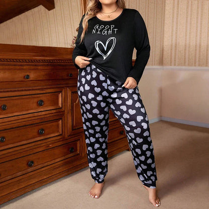 Cralom Heart Print Pajama Set: Long Sleeve Tops & Soft Elastic Pants