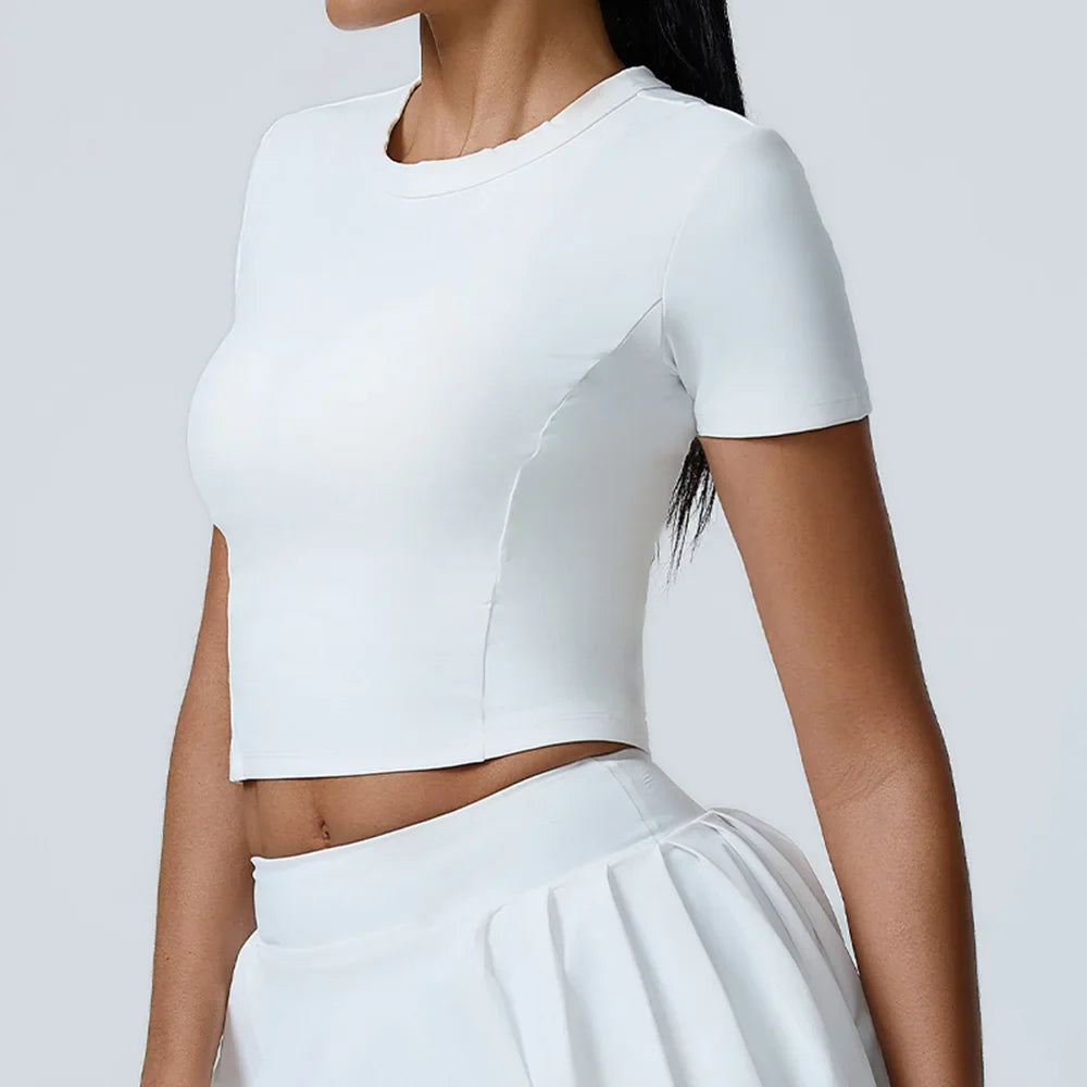Cralom Yoga High Elastic Fitness Top: Short Sleeve Dance Running Gym Workout Tee