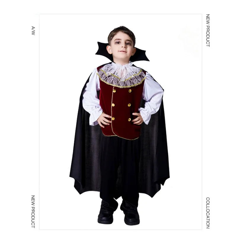 Cralom Boys Vampire Cosplay Costume Kids Halloween Carnival Party Outfit