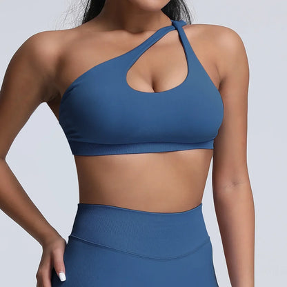 Cralom One Shoulder High Impact Sports Bra - Adjustable Straps & Removable Pads