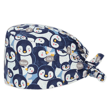 Cralom Cartoon Print Cotton Scrub Caps for Pet Grooming & Medical Professionals