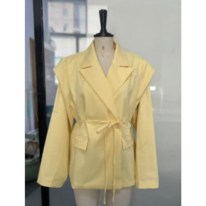 Cralom Lace Up Slimming Tunic Coat Long Sleeve Jacket for Women