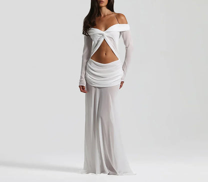 Cralom Elegant Solid Long Sleeve Maxi Dress for Summer Events
