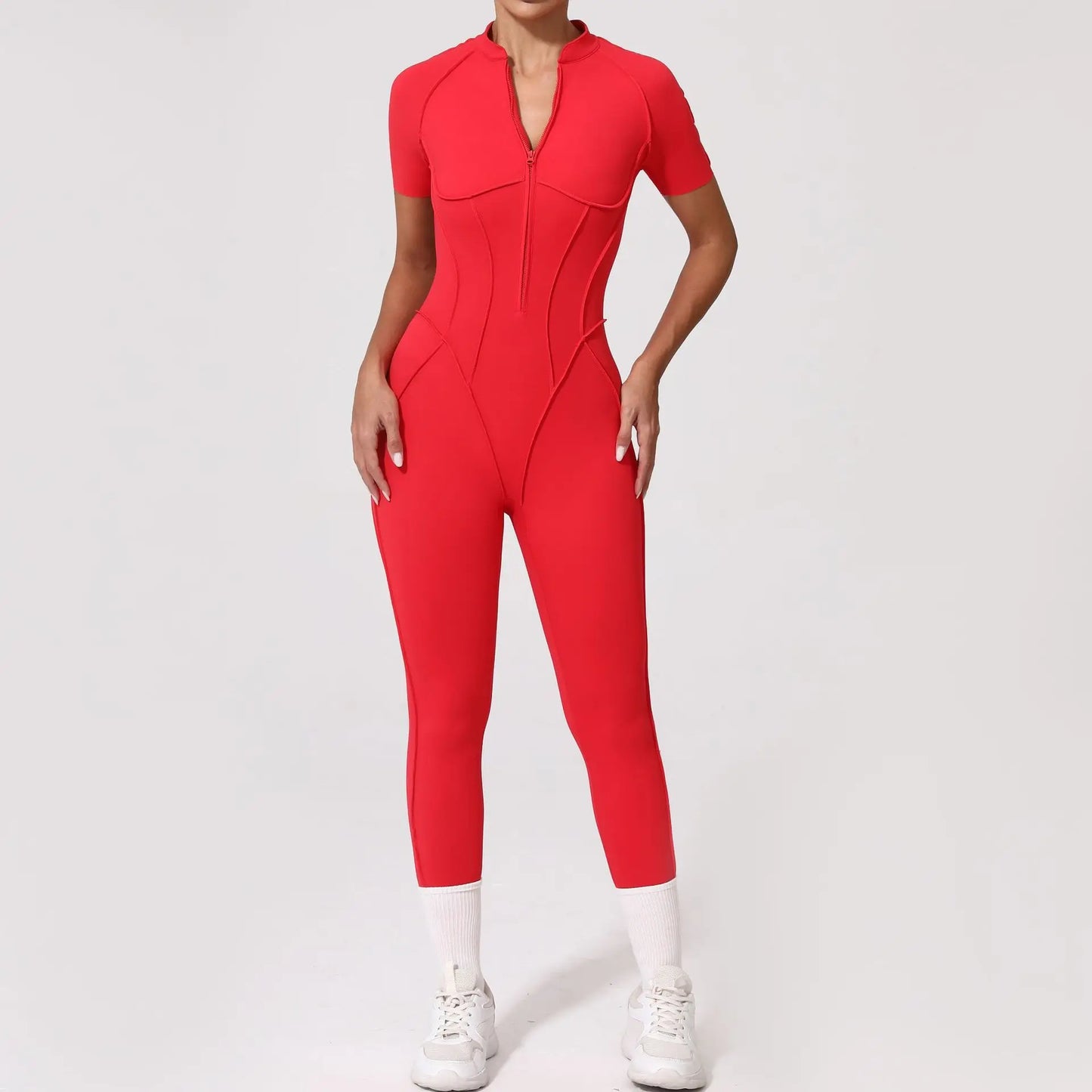 Cralom Women's Zipper Jumpsuit: One-Piece Backless Yoga Set