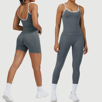 Cralom Yoga Set: Backless Sports Vest & Quick-Dry Leggings for Gym & Pilates
