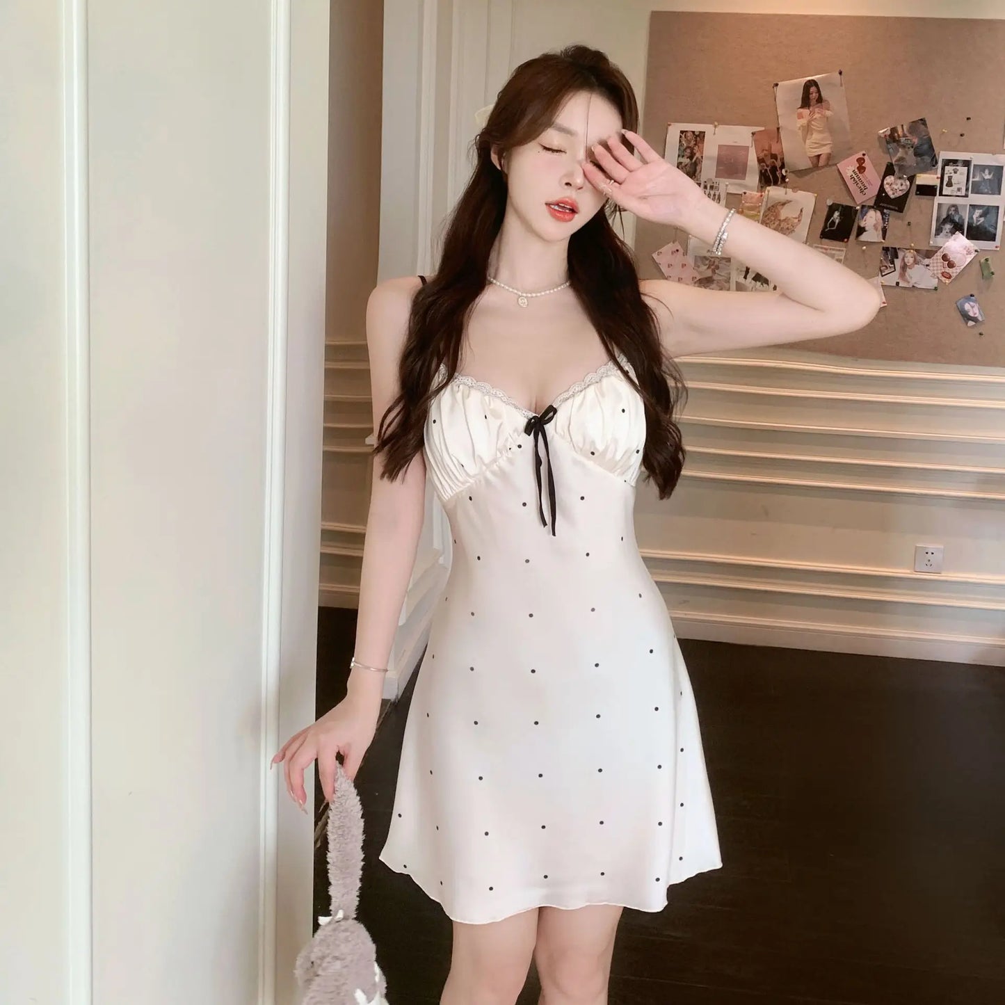 Cralom Ice Ribbon Silk Nightgown - Pure Desire Suspender Sleepwear