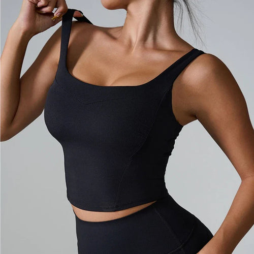 Cralom Cross Back Yoga Vest with Built-in Pads, Wide Straps Gym Crop Top