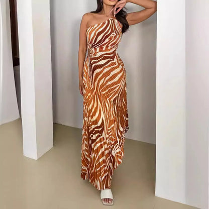Cralom Lace Up Print Single Shoulder Dress