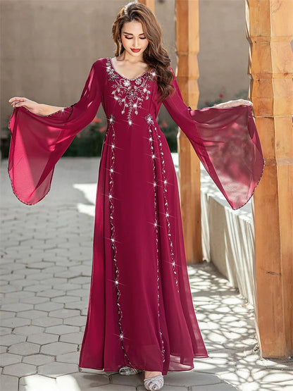 Red Ramadan Eid Abaya by Cralom: Elegant Arab Muslim Dress for Women
