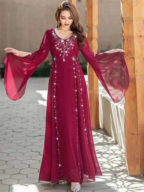 Red Ramadan Eid Abaya by Cralom: Elegant Arab Muslim Dress for Women