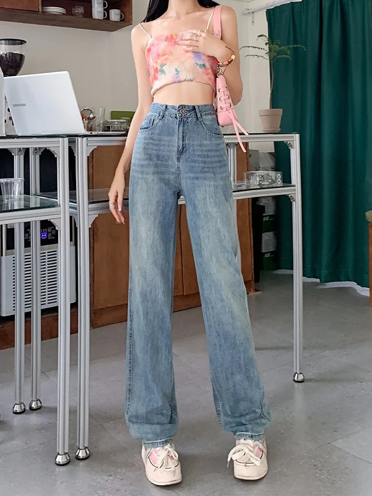 Cralom Wide Leg Jeans: Korean Style Loose Baggy Denim Pants for Women