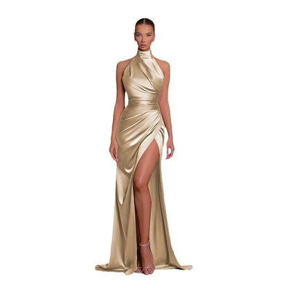 Cralom Women's Stand Collar Sleeveless Slit Dress - Slimming Summer 2025