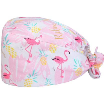Cralom Cotton Scrub Cap with Sweatband, Tie Back Working Hat for Beauticians