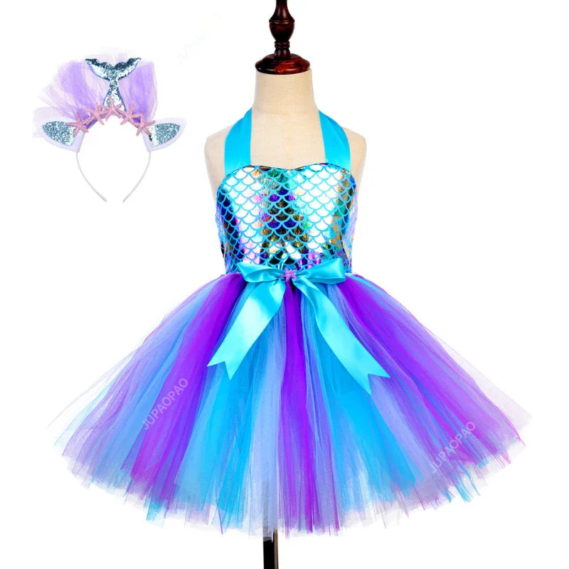 Cralom Mermaid Girl Tutu Dress Christmas Party Role Playing