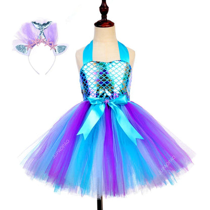 Cralom Mermaid Girl Tutu Dress Christmas Party Role Playing