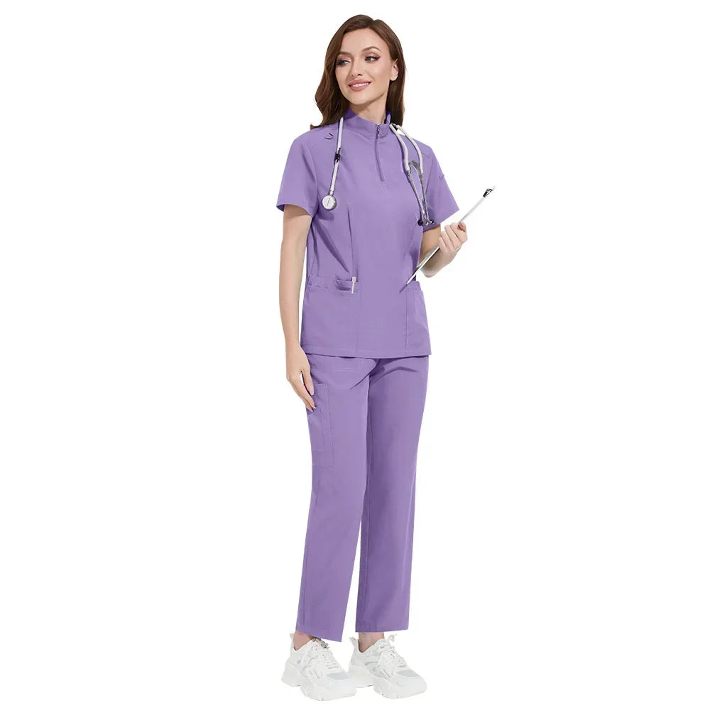 Cralom Short Sleeve V-Neck Nursing Jogger Suit for Women