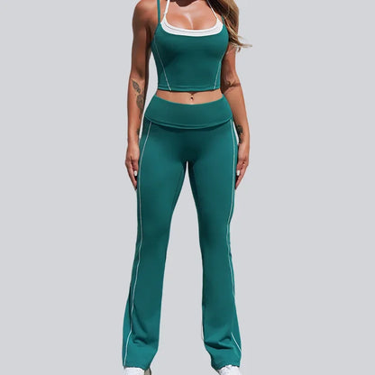 Cralom Seamless Yoga Set: Halter Top & Quick-Dry Flare Shorts - Gym Fitness Outfit