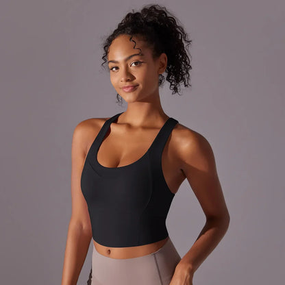 Cralom Cross Back Yoga Vest with Built-in Pads, Wide Straps Gym Crop Top