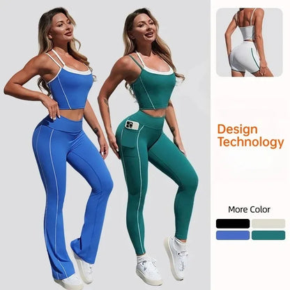 Cralom Seamless Yoga Set: Halter Top & Quick-Dry Flare Shorts - Gym Fitness Outfit