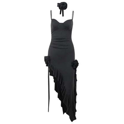 Cralom Floral Ruffle Edge Dress with Camisole and Ribbon for Summer 2025