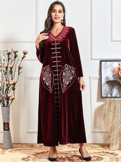 Cralom Cralom Winter Red Abaya Dress - Women Muslim Prayer Eid Ramadan Dubai-Islam