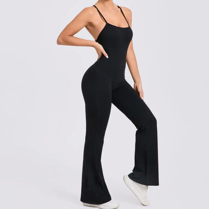 Cralom Cross Strap Yoga Jumpsuit - Flared Leg Fitness Suit