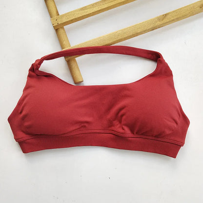 Cralom Yoga Halter Sports Bra Open Back Padded Crop Top Gym Fitness Running Top