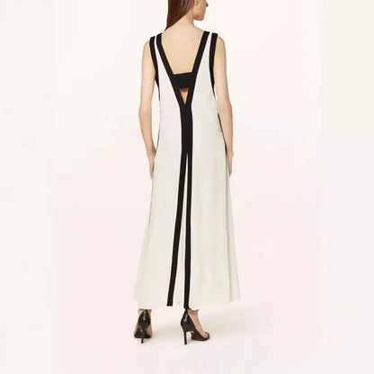 Cralom Sleeveless Summer Dress with Color Block Splicing