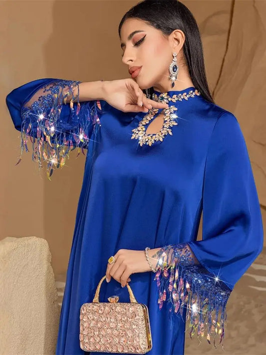 Helyn's Ramadan Eid Satin Abaya Muslim Evening Dress Caftan