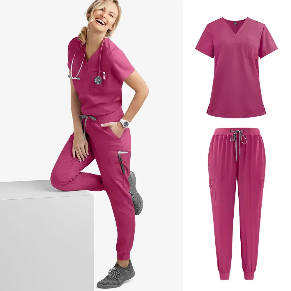 Cralom Multicolour Jogger Scrubs Set with Pocket Pants