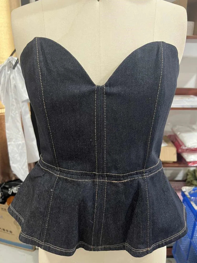 Cralom 3-Piece Denim Streetwear Set - High Waist Wide Leg Jeans