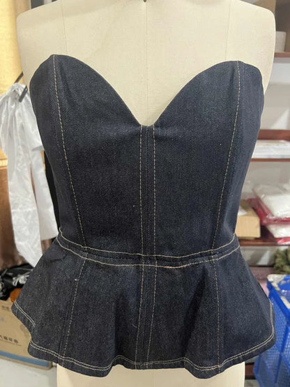 Cralom 3-Piece Denim Streetwear Set - High Waist Wide Leg Jeans
