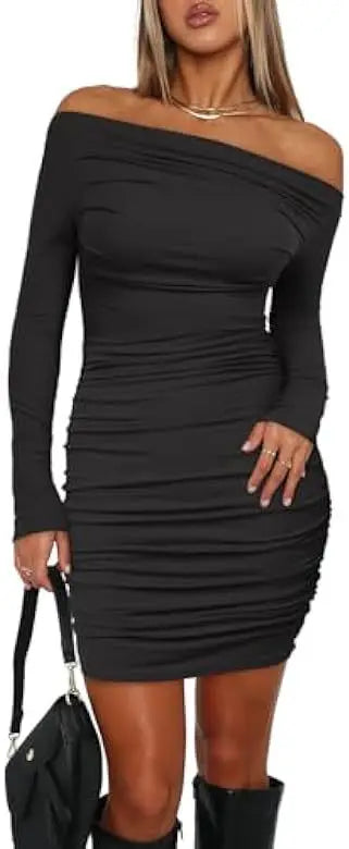 Cralom One Shoulder Open Back Pleated Wrapped Hip Dress - 2024 Summer