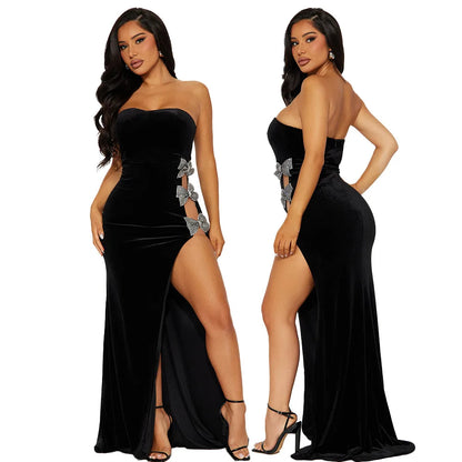 Cralom Diamond Velvet Bow Dress 2025 – Summer High Fork Pure Desire