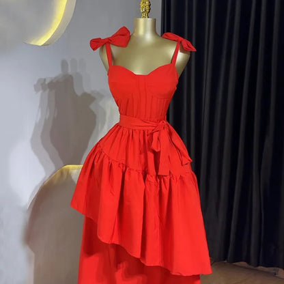 Cralom Bow High Waist Medium Length Dress
