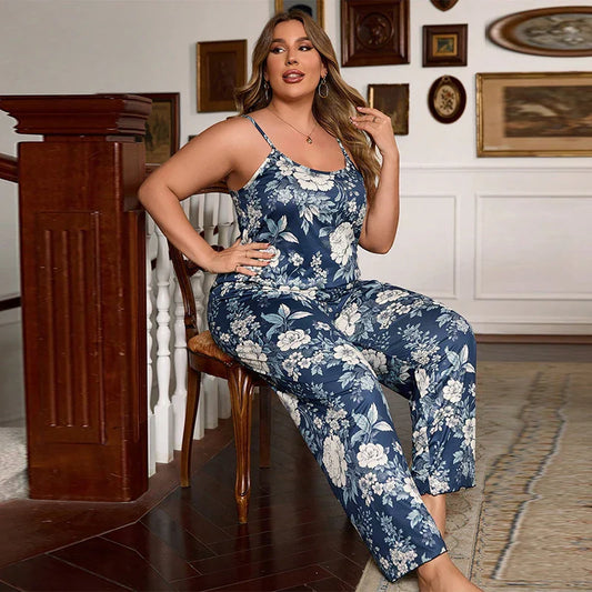 Cralom Strappy Tank Top & Long Pants Pajama Set for Women, XL-5XL Sleepwear & Loungewear
