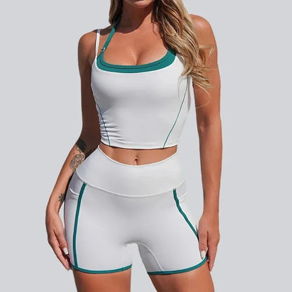 Cralom Seamless Yoga Set: Halter Top & Quick-Dry Flare Shorts - Gym Fitness Outfit