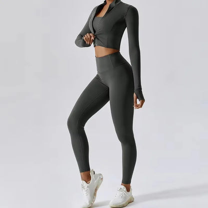 Cralom 3Pcs Yoga Set for Women: Workout Suit, Quick-Drying Material, Gym Jackets