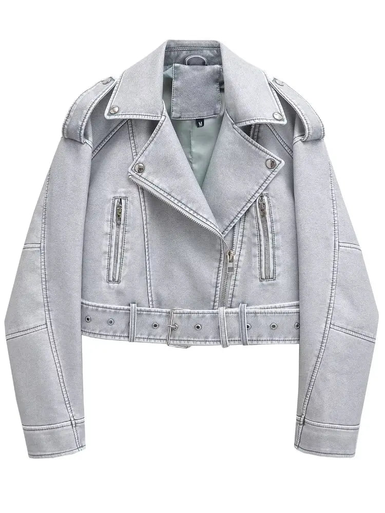 Cralom Women's Faux Leather Zipper Jacket