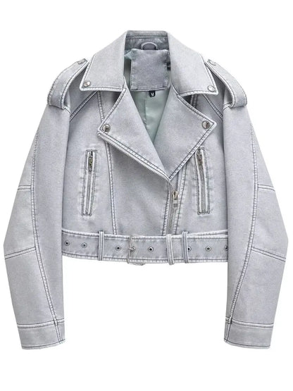 Cralom Women's Faux Leather Zipper Jacket