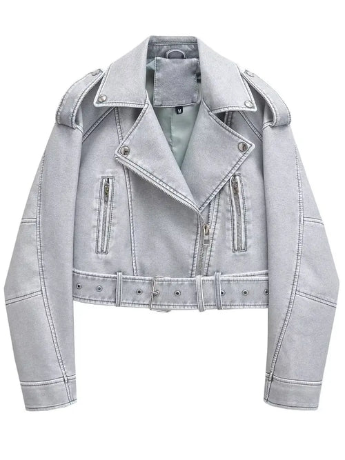 Cralom Women's Faux Leather Zipper Jacket