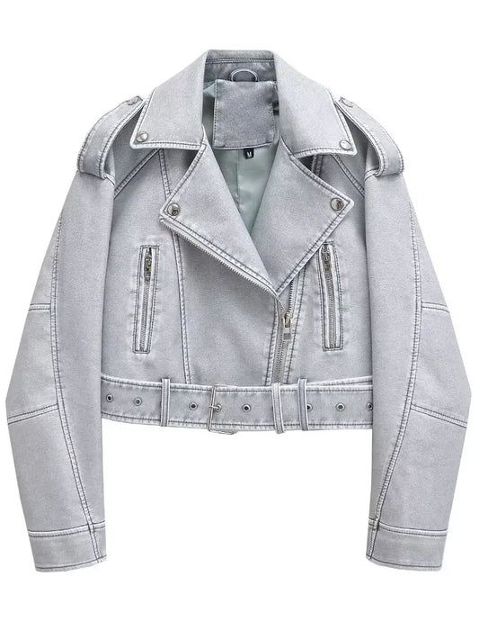 Cralom Women's Faux Leather Zipper Jacket
