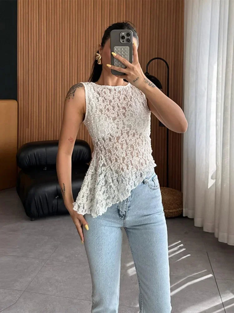 Cralom Lace Sleeveless Tank Top - Summer 2025 Elegant Slim Fit