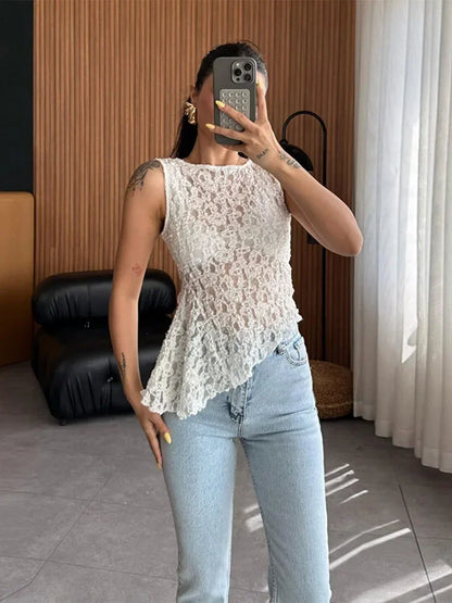 Cralom Lace Sleeveless Tank Top - Summer 2025 Elegant Slim Fit