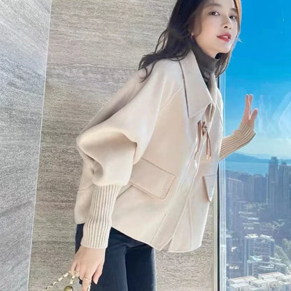 Cralom Women's 2024 Winter Tweed Cropped Coat Green Heavy Padded Warm Fashion