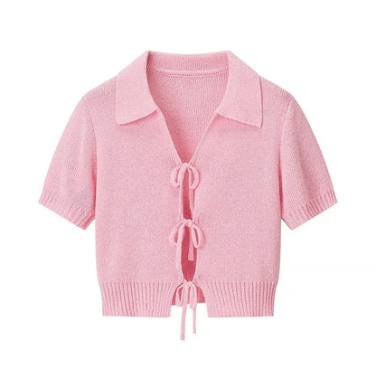 Cralom Lace Up Slim Fit T-Shirt - Elegant Short Sleeve Women's Tee