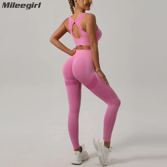 Cralom 2pcs Sport Sets: Push Up Yoga Pants & Hollow Back Gym Fitness Bra
