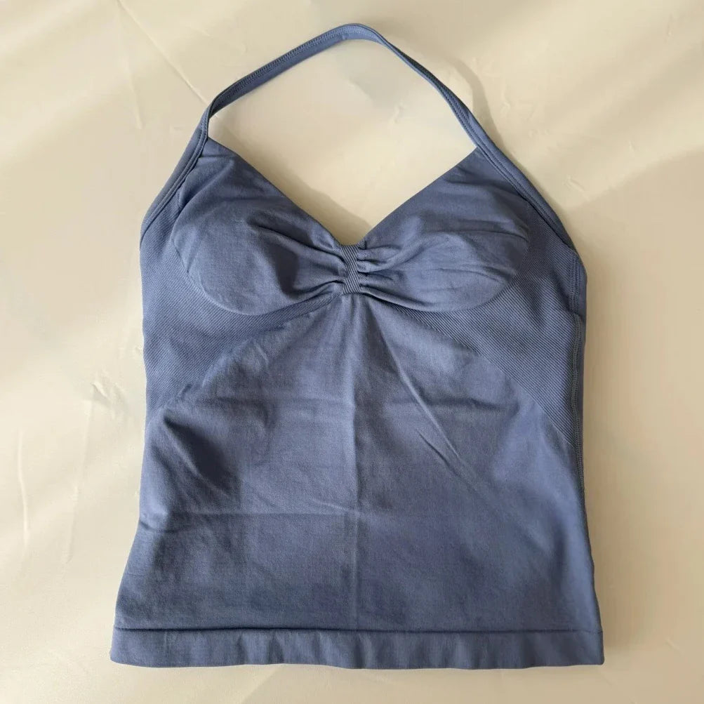 Cralom Seamless Longline Strappy Bra Tank Top with Pads for Yoga and Gym