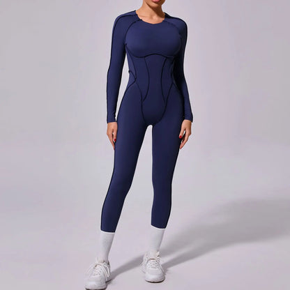 Cralom Seamless Backless Yoga Bodysuit - Slim Fit Long Sleeve One-Piece